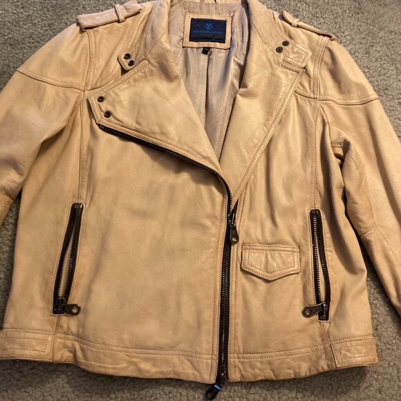 Tan woman's size XL leather motorcycle jacket - Picture 5 of 8